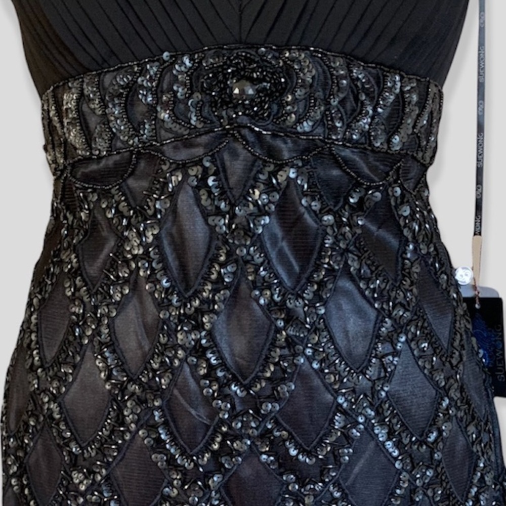SUE WONG 10 Black Beaded Cocktail Party Formal Evening Dress - Picture 9 of 15